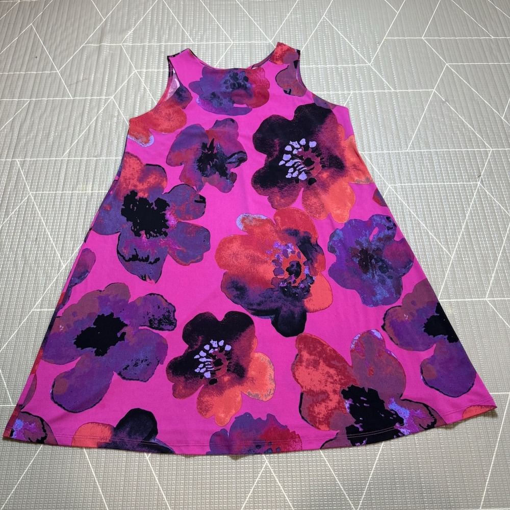 Clara Sun Woo Easy Breezy Tunic Swing Dress M Poppy Print Sleeveless Pink Artsy